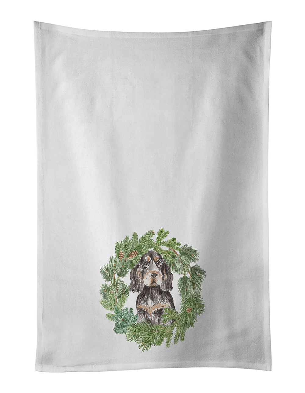Cocker Spaniel Black Tan Christmas Wreath Kitchen Towel Set of 2
