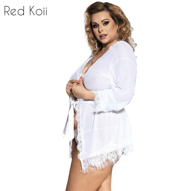 Plus Size Sexy Lace Lingerie with V-Neck Nightgown