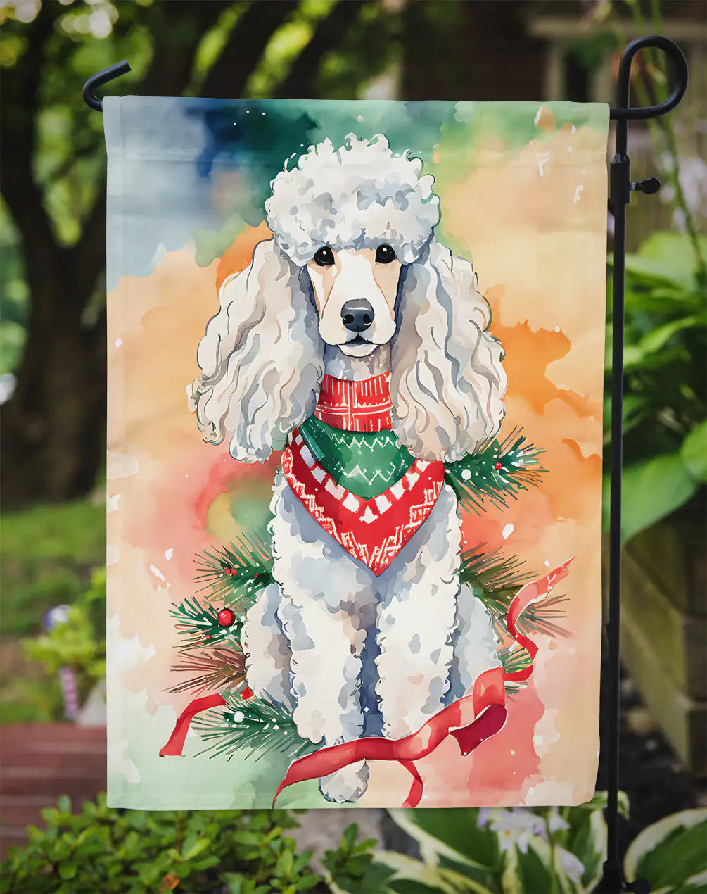 Poodle Christmas Garden Flag