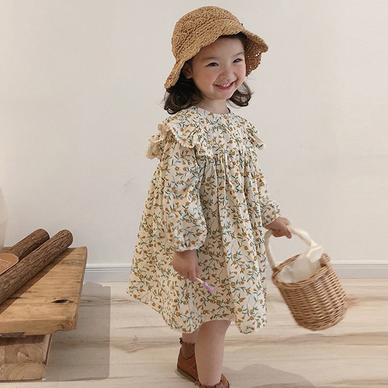 Cotton Linen Baby Princess Floral Dress in Pastoral Style