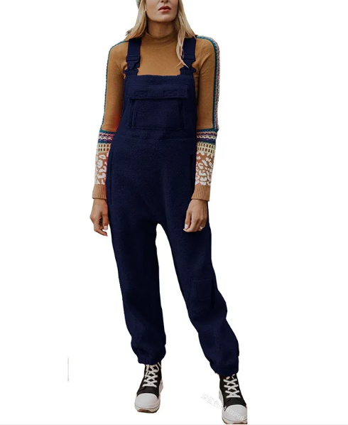 Fleece Suspenders Skinny Pants