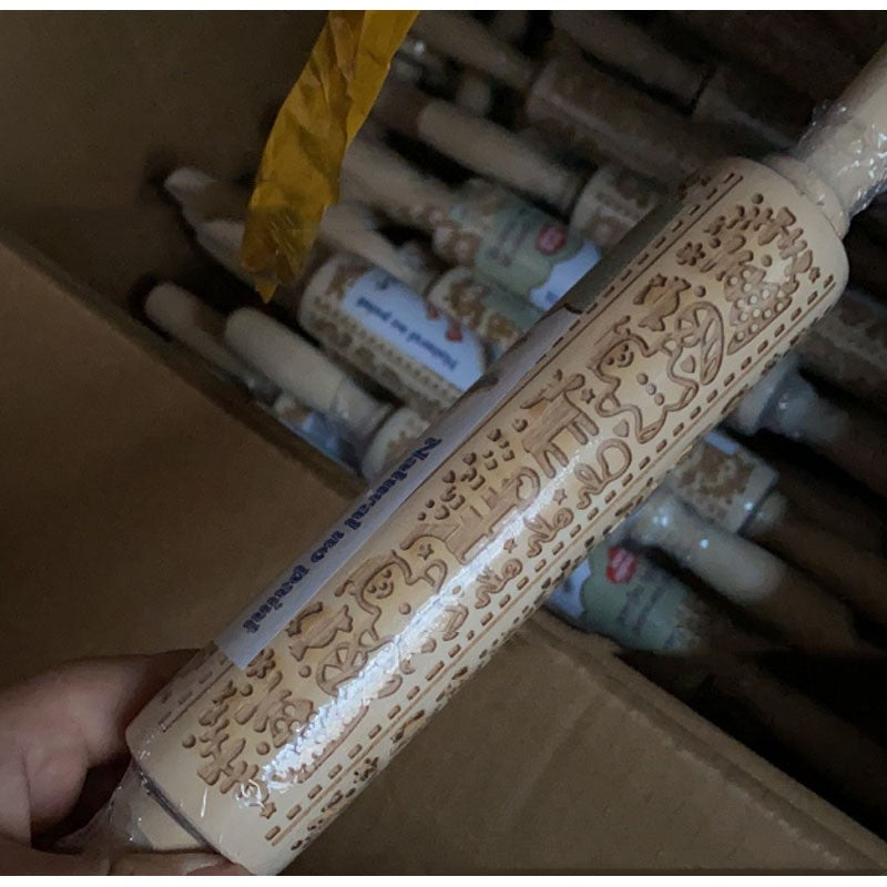 Wooden Rolling Pin with Christmas Reindeer Design