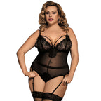 Plus Size Lace Lingerie with Garters and Open Cups