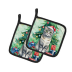 Scottish Fold Cat By the Christmas Tree Pair of Pot Holders
