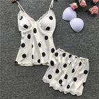 Lace Trim Polka Dot Cami Short Set, Lingerie Outfit