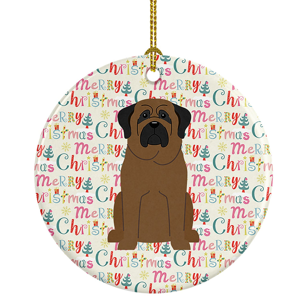 Merry Christmas Bullmastiff Ceramic Ornament