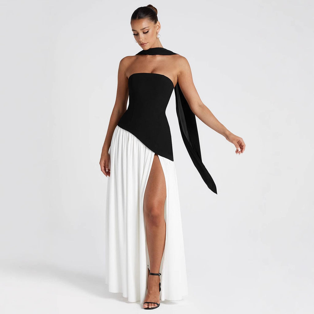 Color Block Off-Shoulder Tube Top Dress