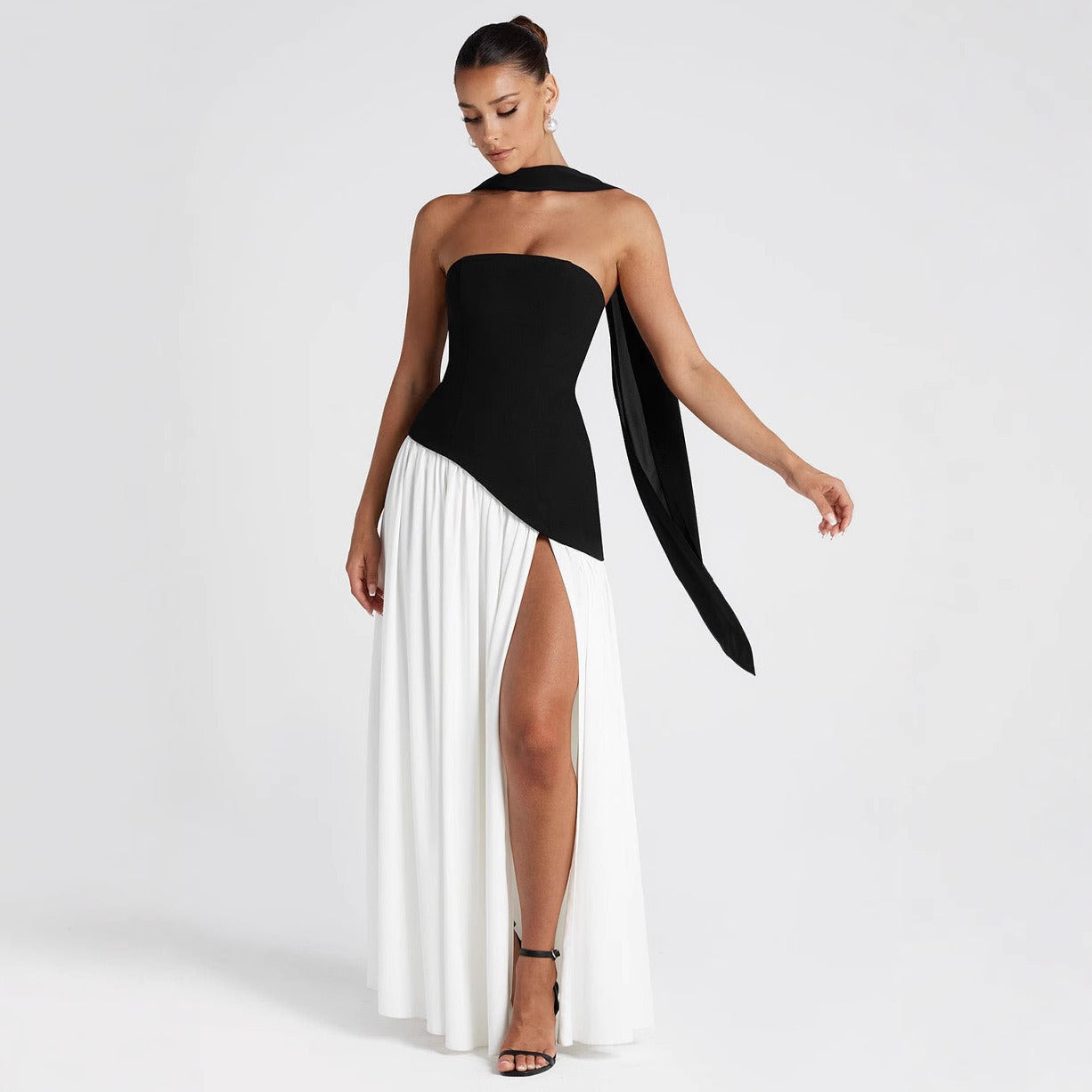 Color Block Off-Shoulder Tube Top Dress