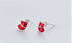 Silver Christmas Earrings with Cute Hat and Tree