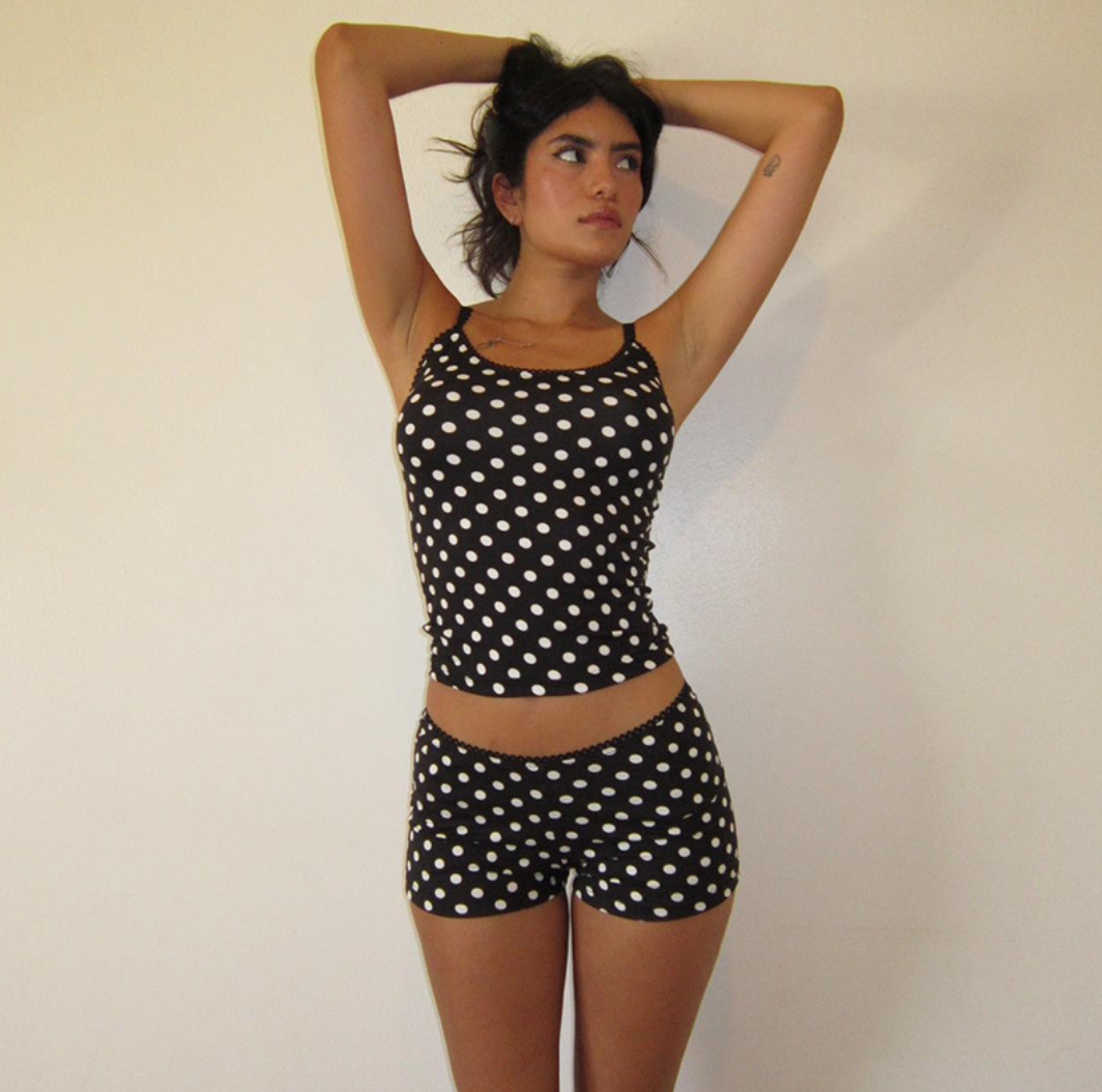 Polka Dot Lace Crop Top & Shorts Set