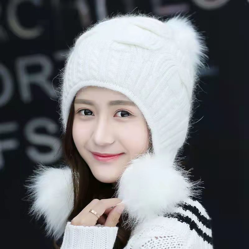 Korean Style Fleece Rabbit Fur Winter Hat | Embroidered Cap