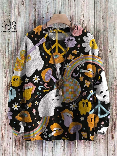3D Printed Halloween Ghost Pattern Casual Winter Sweater