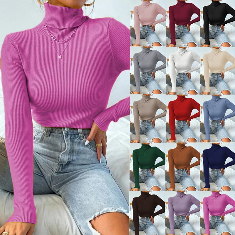 Women's High Neck Knitted Sweater Pullover Top | Streetwear