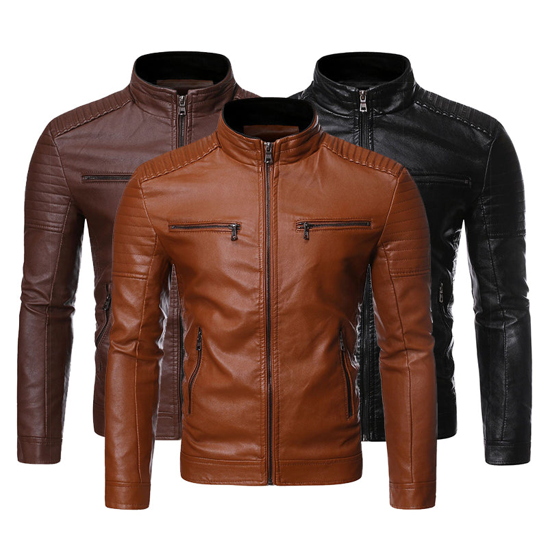 Men's Lightweight Striped PU Leather Jacket (Plus Size)