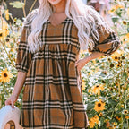 Printed Checks Dress for Women - Retro V-neck Pullover | Streetwear