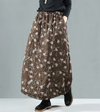 Thick Printed Cotton Linen Mid-Length Quilted Skirt