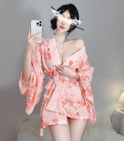 Japanese Floral Kimono Adult Costume Lingerie Set
