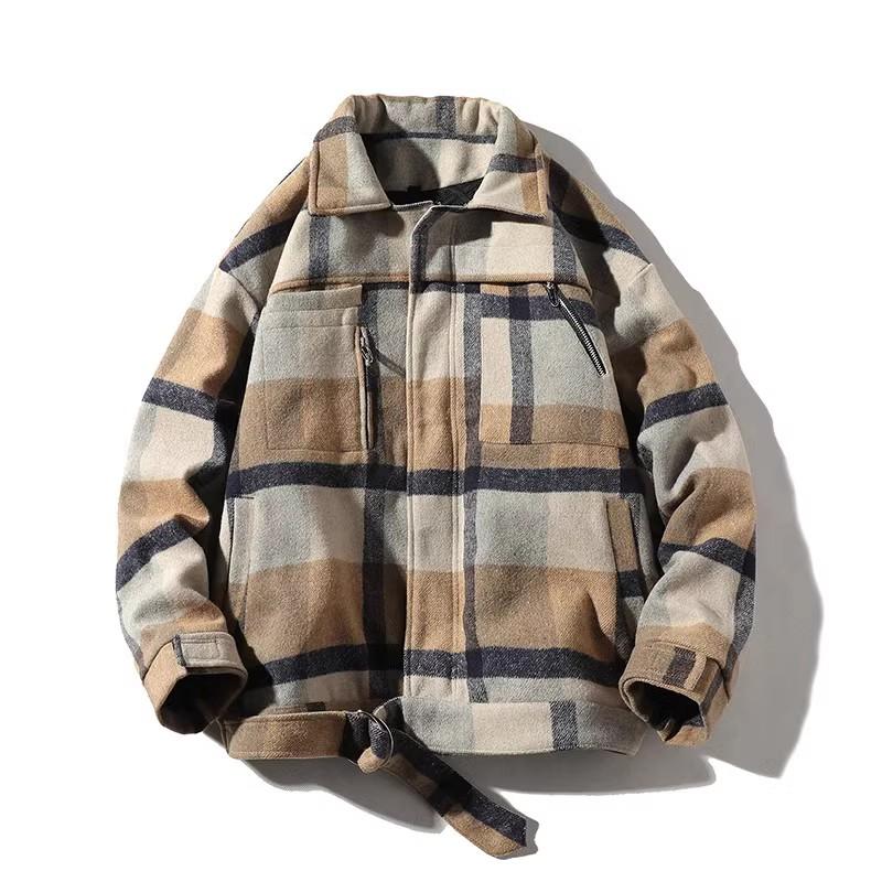 Men's Thick Woolen Plaid Coat - Retro Oversized Jacket