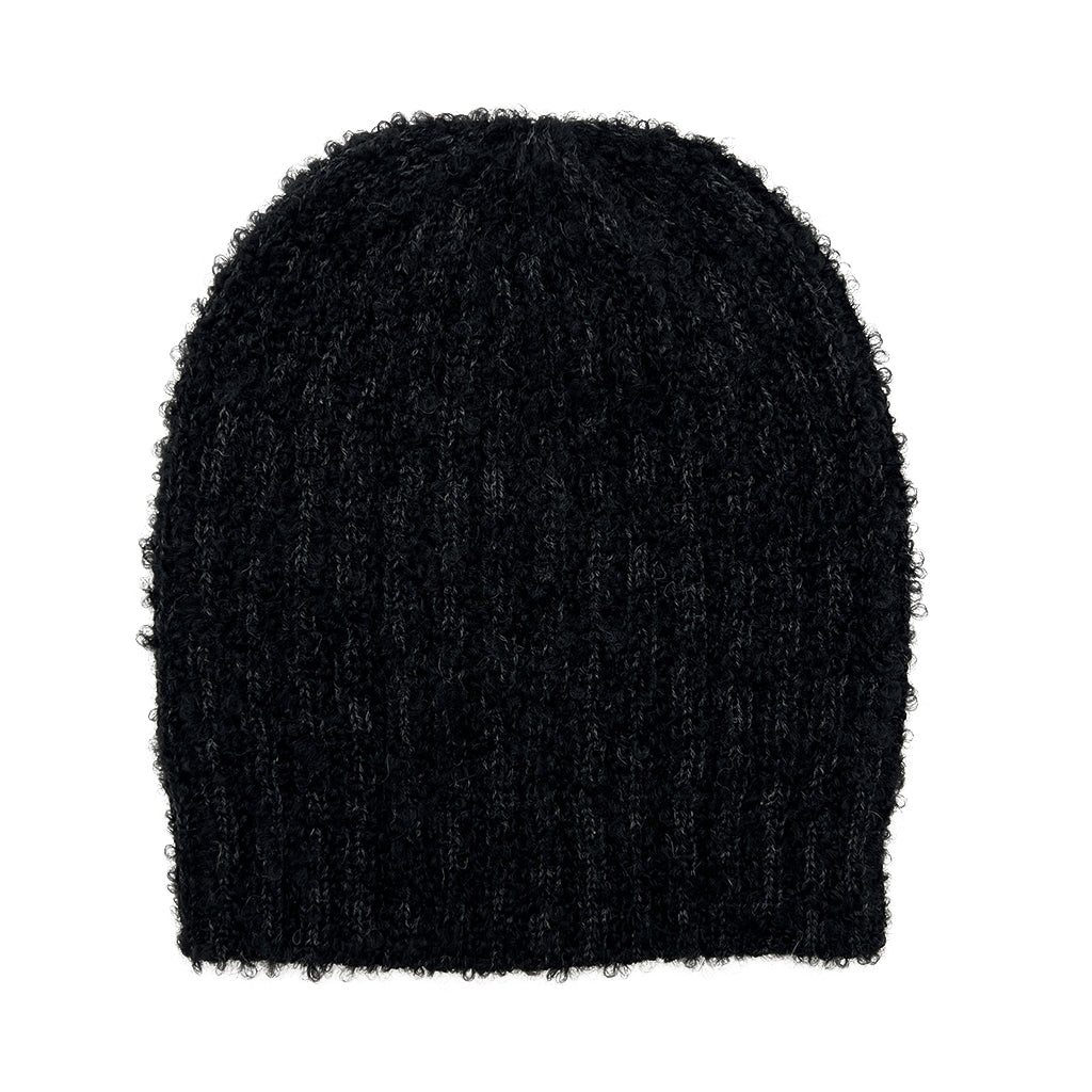 Black Loop Knit Alpaca Beanie | Embroidered Cap