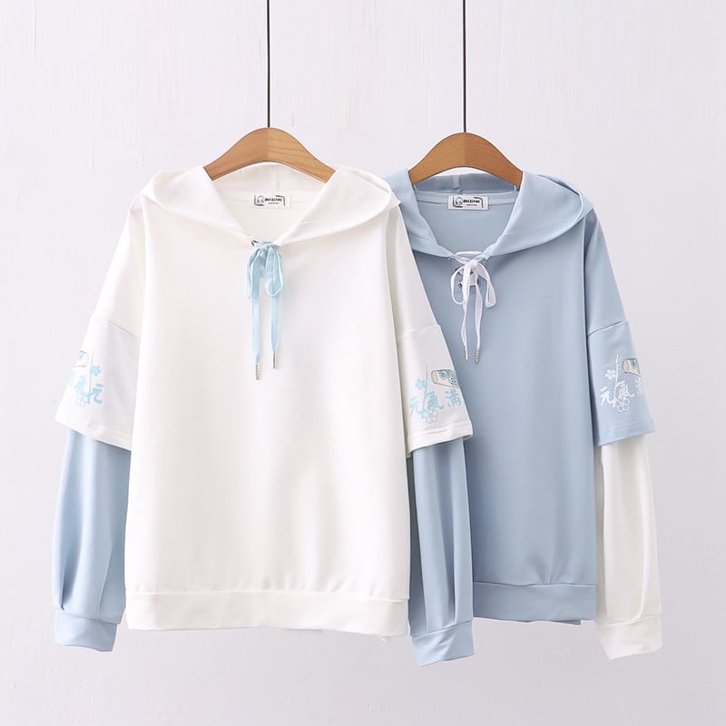Printed Sleeves Hooded Splicing Pullover for Women | Streetwear