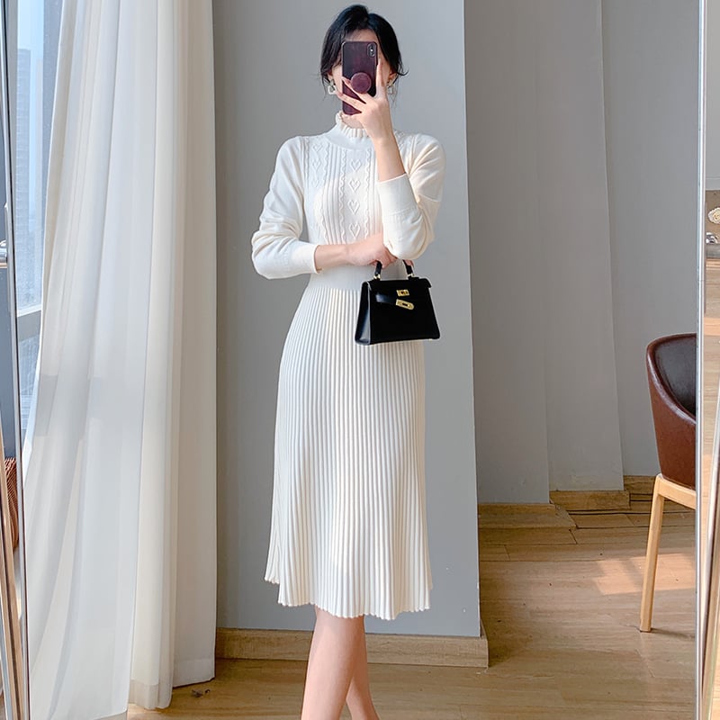 Wooden Ear Half Turtleneck Knitted Dress