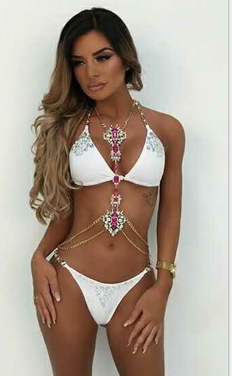 Bikini Swimsuit with Rhinestones and No Underwire
