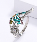 Enamel Hummingbird Flower Ring