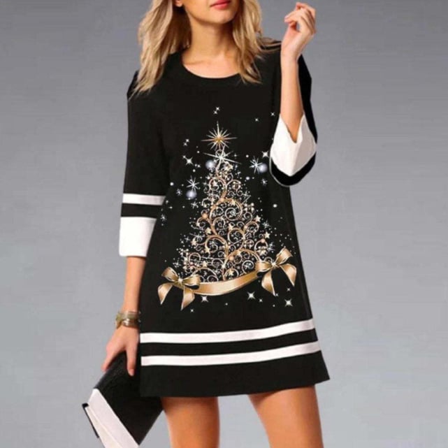 Women's Christmas Print 3/4 Sleeve Casual Dress