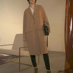 Women's Mid-length Cashmere Woolen Over-the-Knee Coat