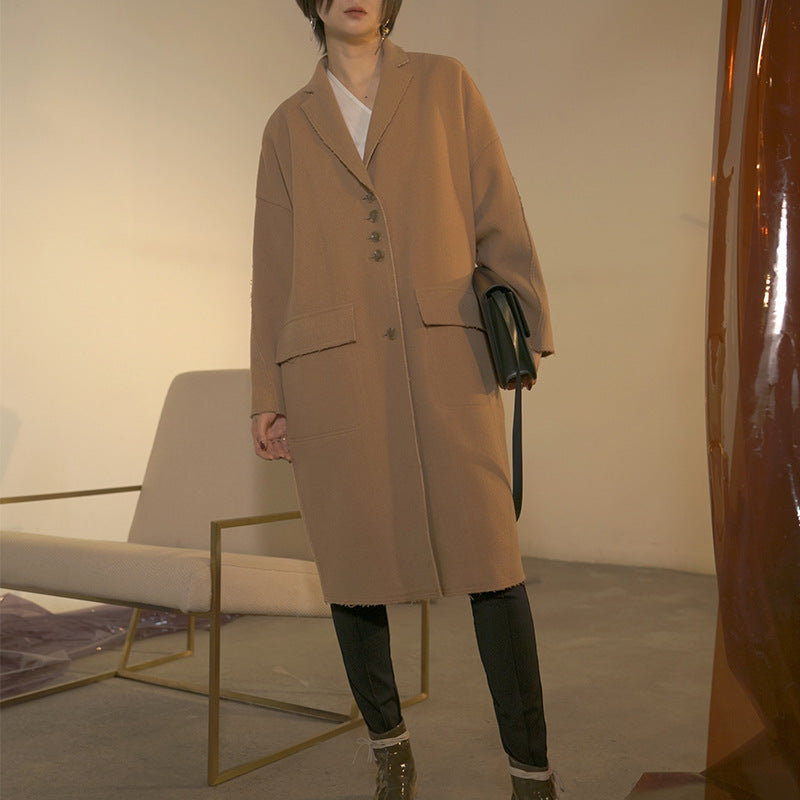 Women's Mid-length Cashmere Woolen Over-the-Knee Coat
