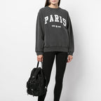 Women's Black and Gray Cotton Sweater with PARIS Design