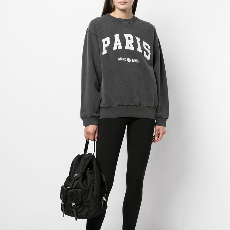 Women's Black and Gray Cotton Sweater with PARIS Design