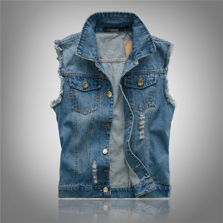 Korean Slim Fit Men's Light Vest Jacket with Holes