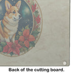 Corgi Christmas Flowers Glass Cutting Board