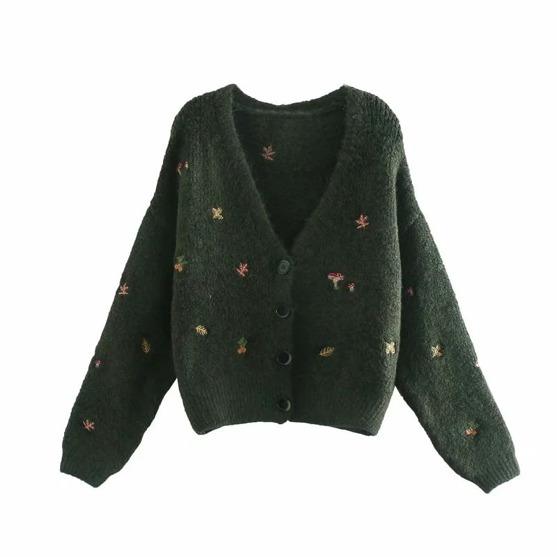 French Retro Women's Embroidered Knitted Coat