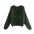 French Retro Women's Embroidered Knitted Coat