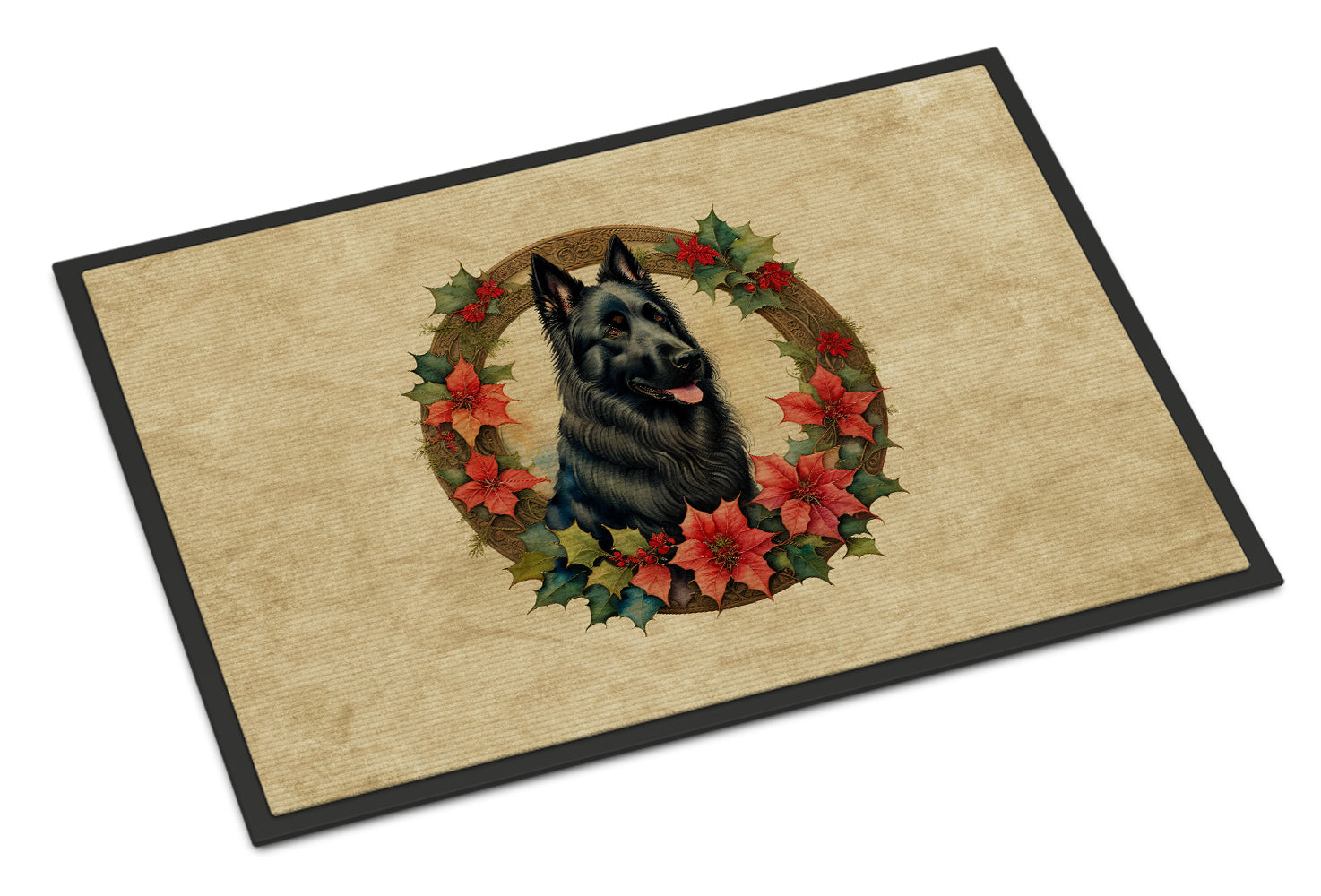 Belgian Sheepdog Christmas Flowers Doormat