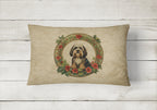 Tibetan Terrier Christmas Flowers Throw Pillow
