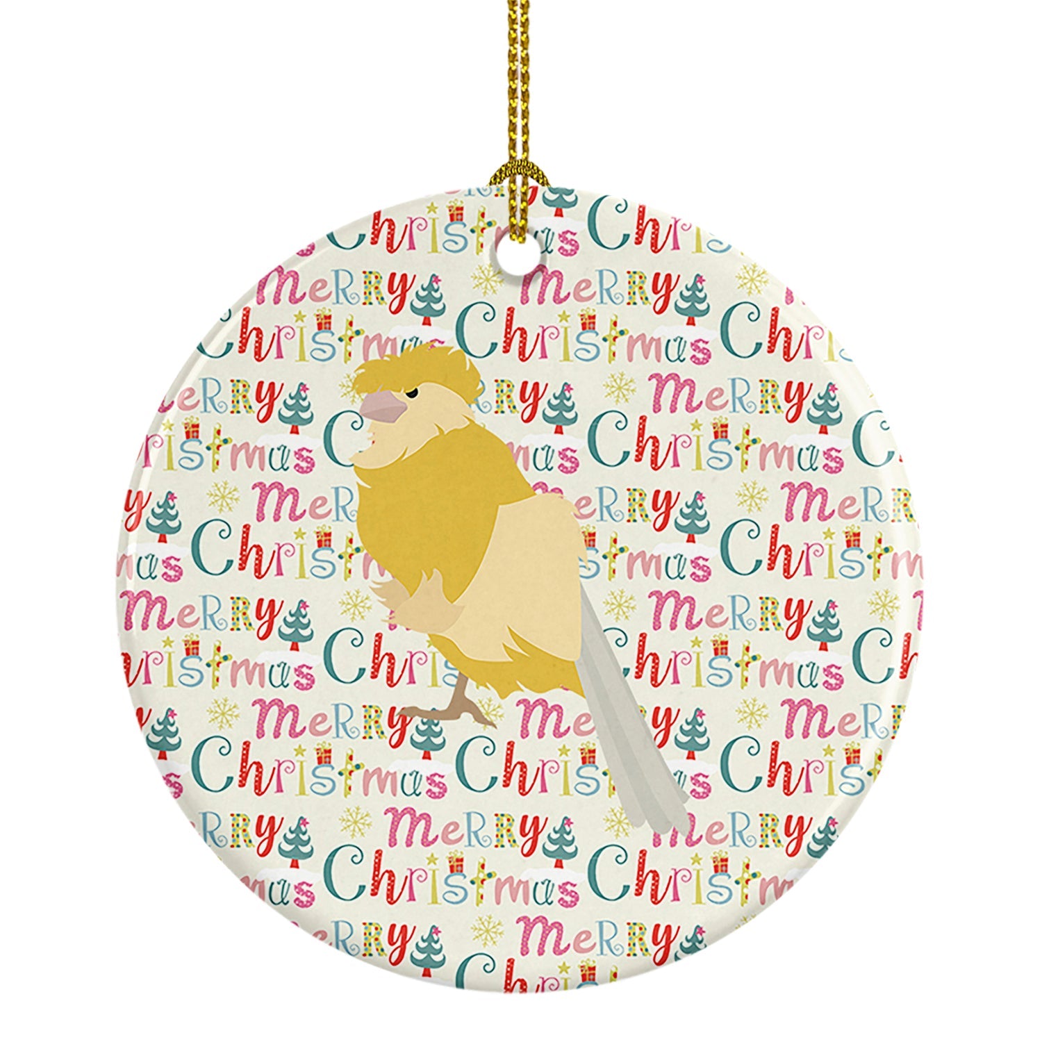 French Curly Canary Christmas Ceramic Ornament