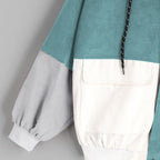 Korean College Style Color Block Hooded Jacket for Women
