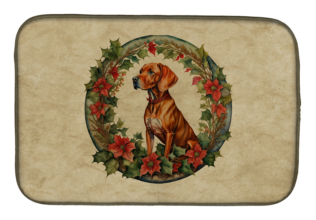 Vizsla Christmas Flowers Dish Drying Mat