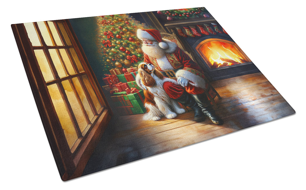 Cavalier Spaniel and Santa Claus Glass Cutting Board