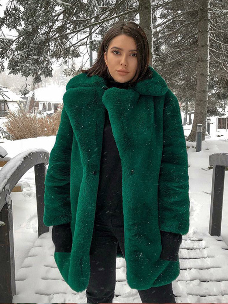 Long Fashionable Plush Fur Warm Loose Jacket Winter