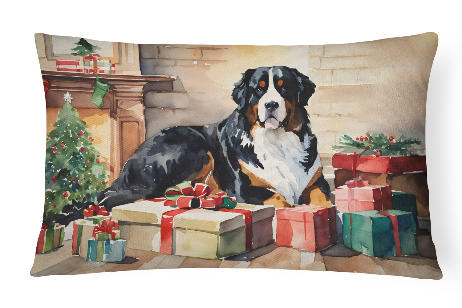 Bernese Mountain Dog Cozy Christmas Throw Pillow