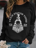 Women's Long Sleeve Printed Raglan Sweater