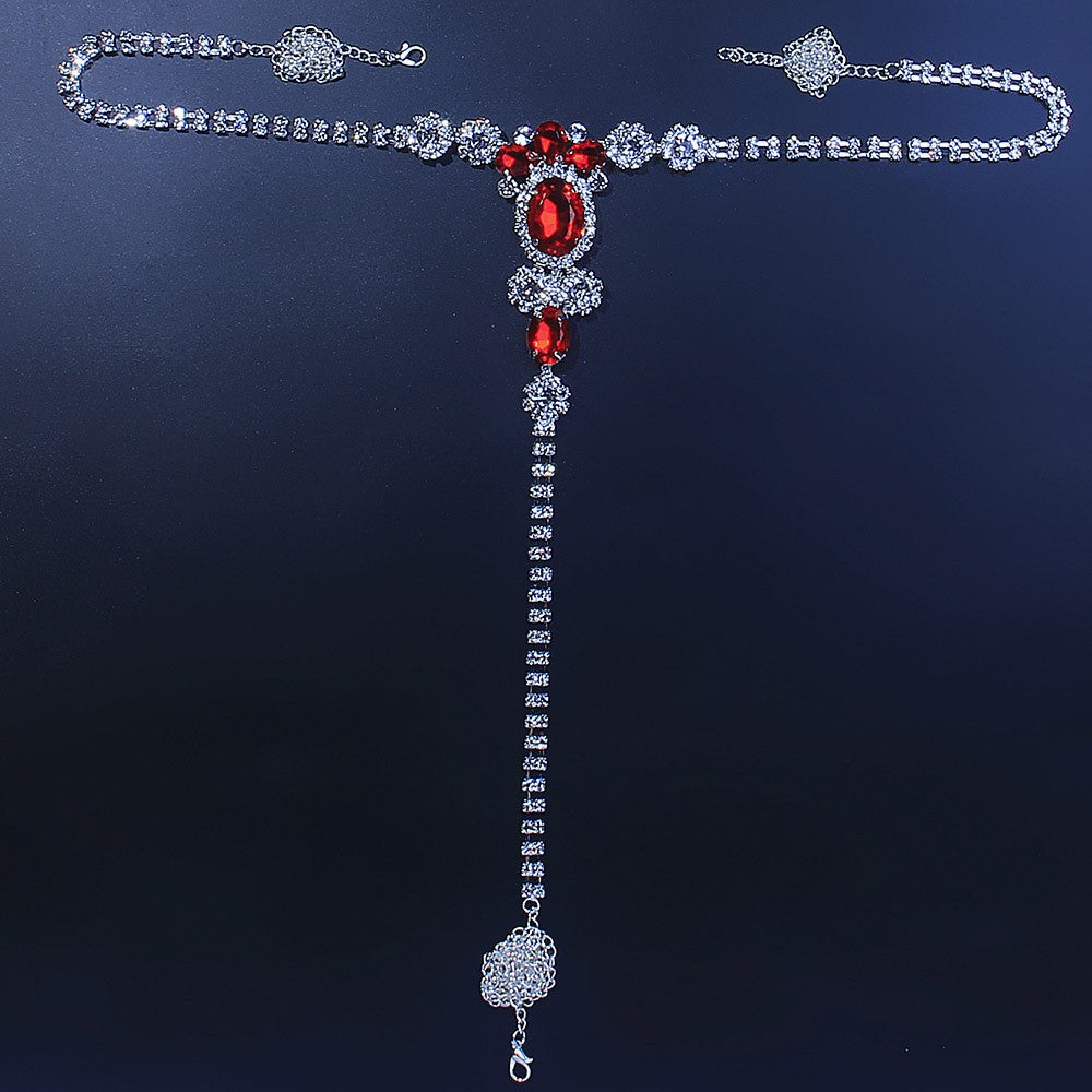 Ruby Rhinestone Thong Waist Body Chain