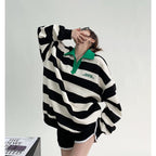 Unisex Men's Striped Embroidered Lapel Sweatshirt | Streetwear