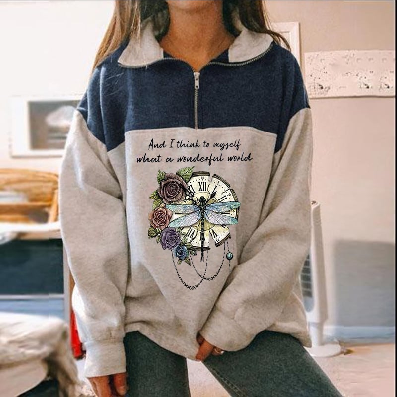 Fashion Zip Print Long Sleeve Sweatshirt Top | Streetwear
