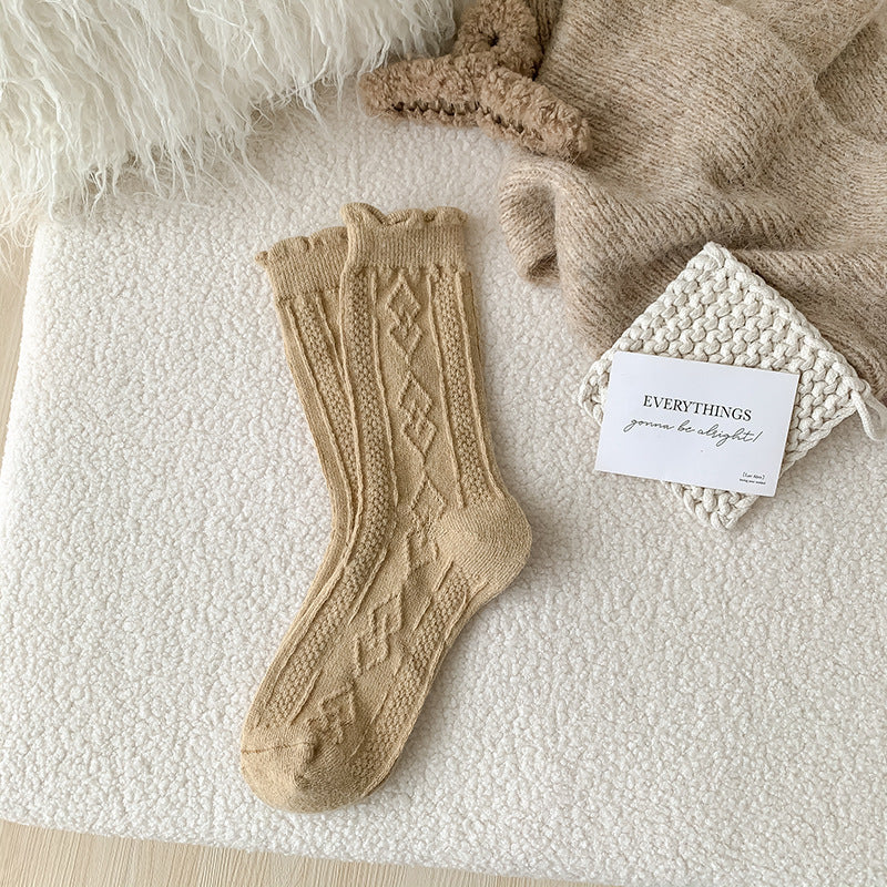 Thick Diamond-Shaped Wool Mid-Thigh Socks for Fall/Winter
