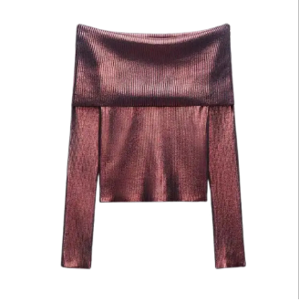 Metallic Off Shoulder Knit Top (One Piece)